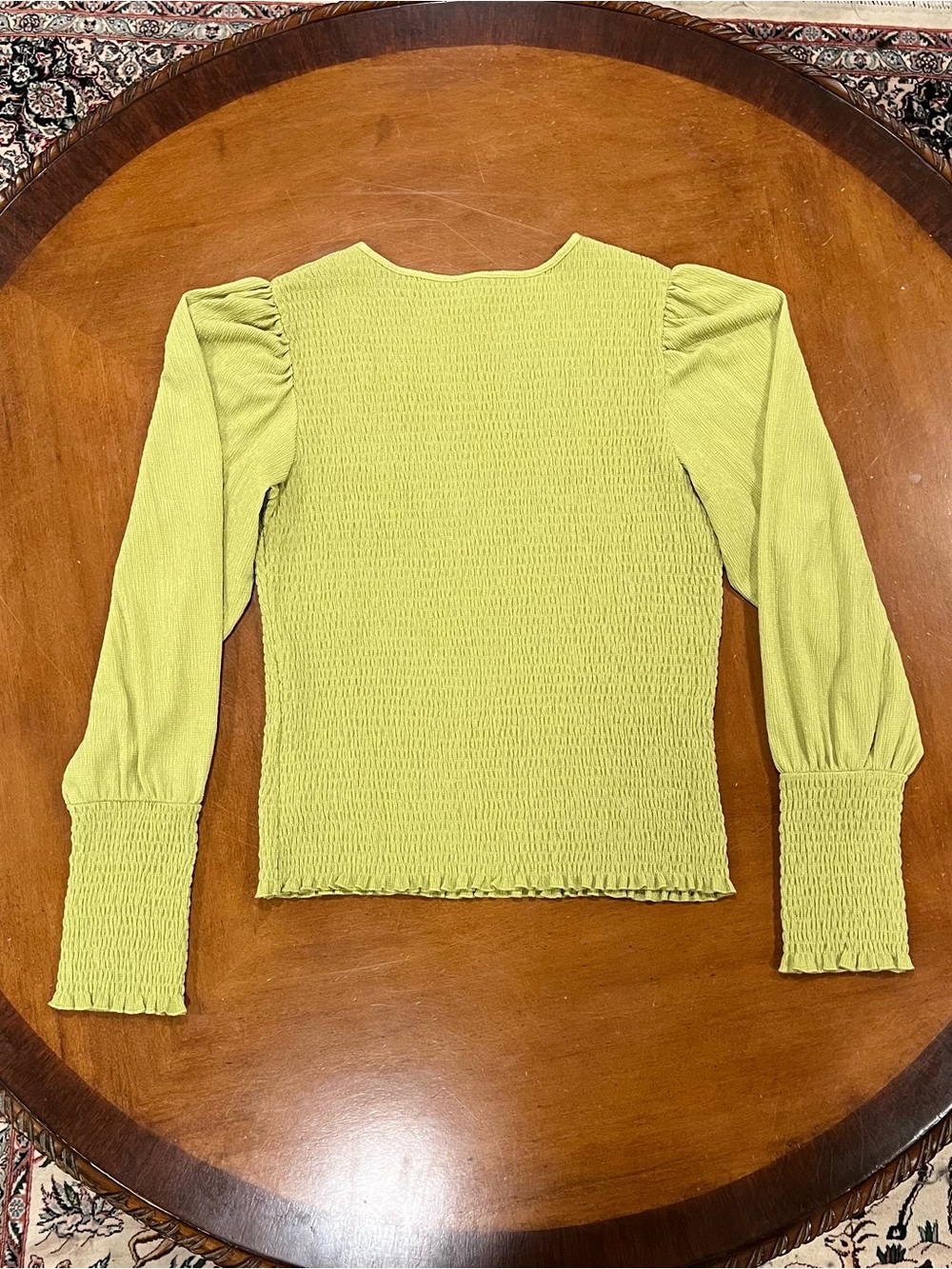 Anthropologie Textured Smocked Puff Sleeve Blouse Guacamole Green XL Long-Sleeve - Picture 5 of 16